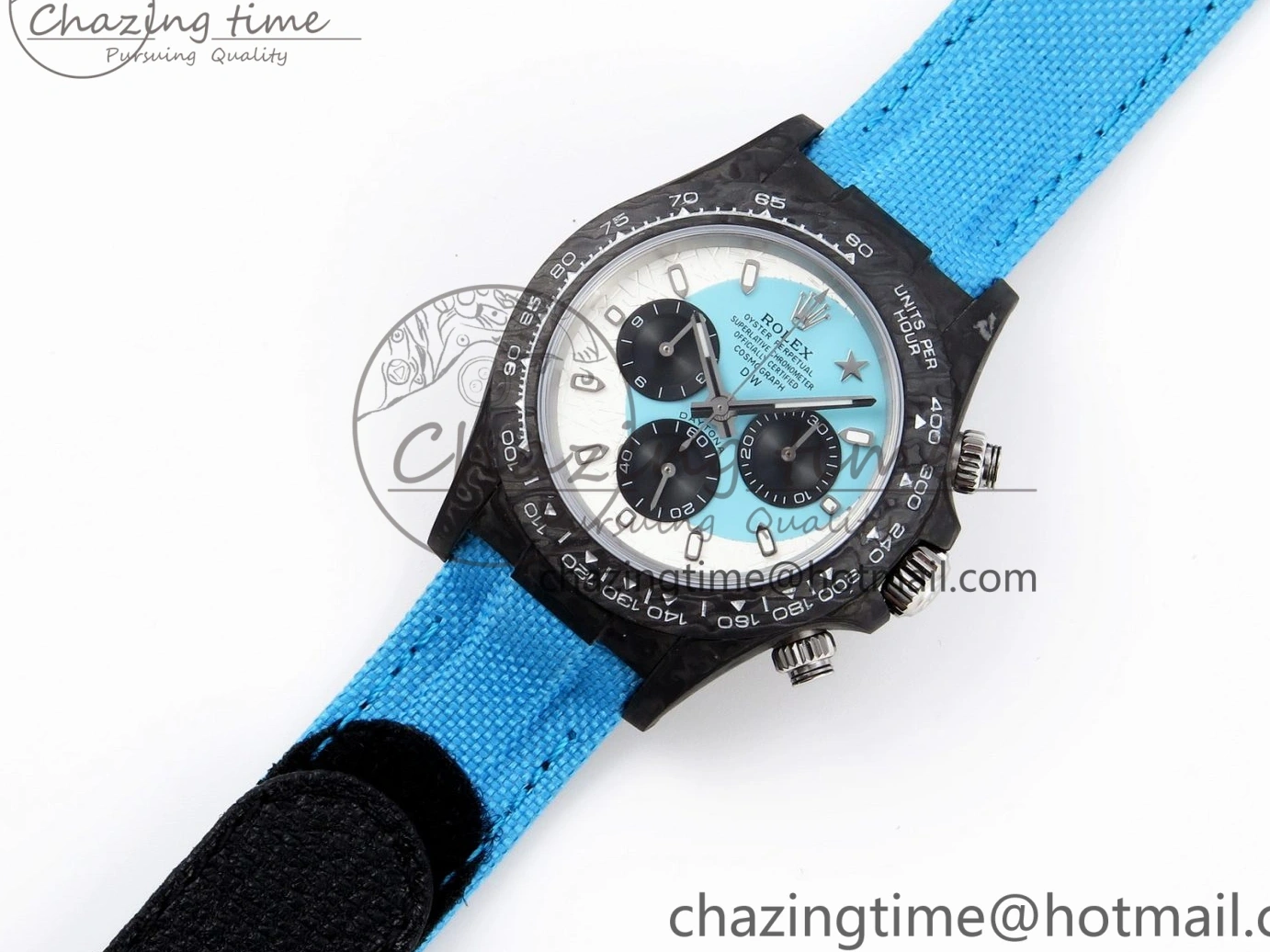 MiroTime 0319 Casual Daytona DIW Carbon Case and Bezel DIWF Edition White Blue Dial on Blue Nylon Strap A 1886